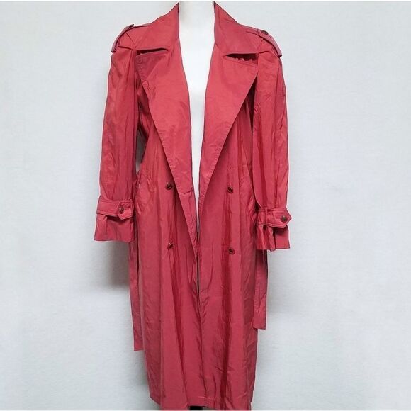 Rare Vintage 70s London Fog Red Taffeta Double Breasted Notched Collar Raincoat - Picture 11 of 16